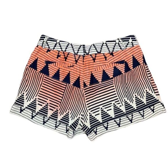 Parker 100% Silk Shorts Geo Print Navy Orange Green Pockets Zip Front Size 2 - Picture 6 of 13